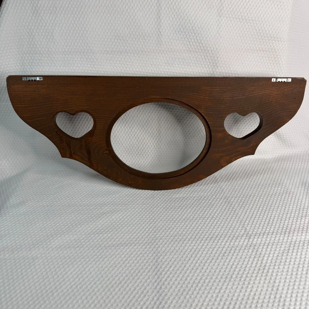 Vintage Wood Wall Shelf Heart Cutouts Country Rustic Dark Brown Display Ledge